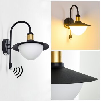 Theux Buiten muurverlichting Goud, Zwart, 1-licht, Bewegingsmelder