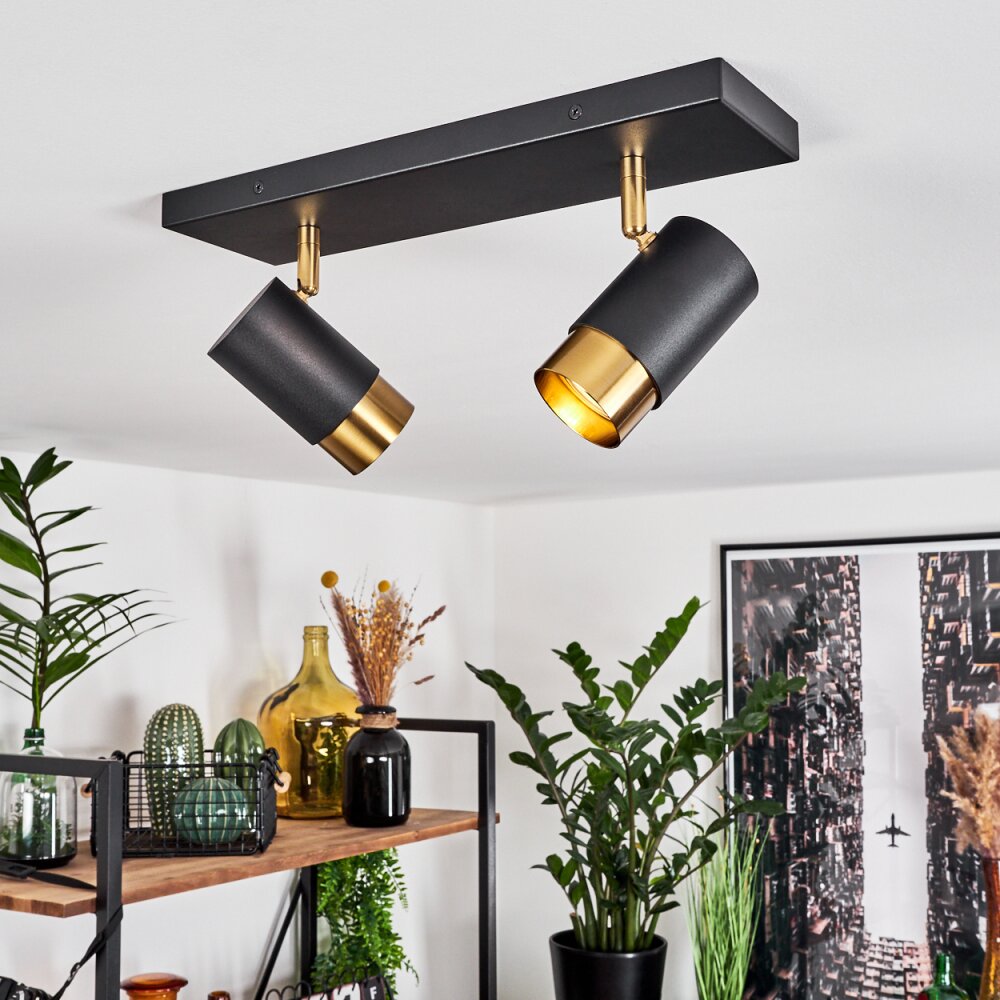 Campanas Plafondlamp Messing, Zwart, 2-lichts main product photo