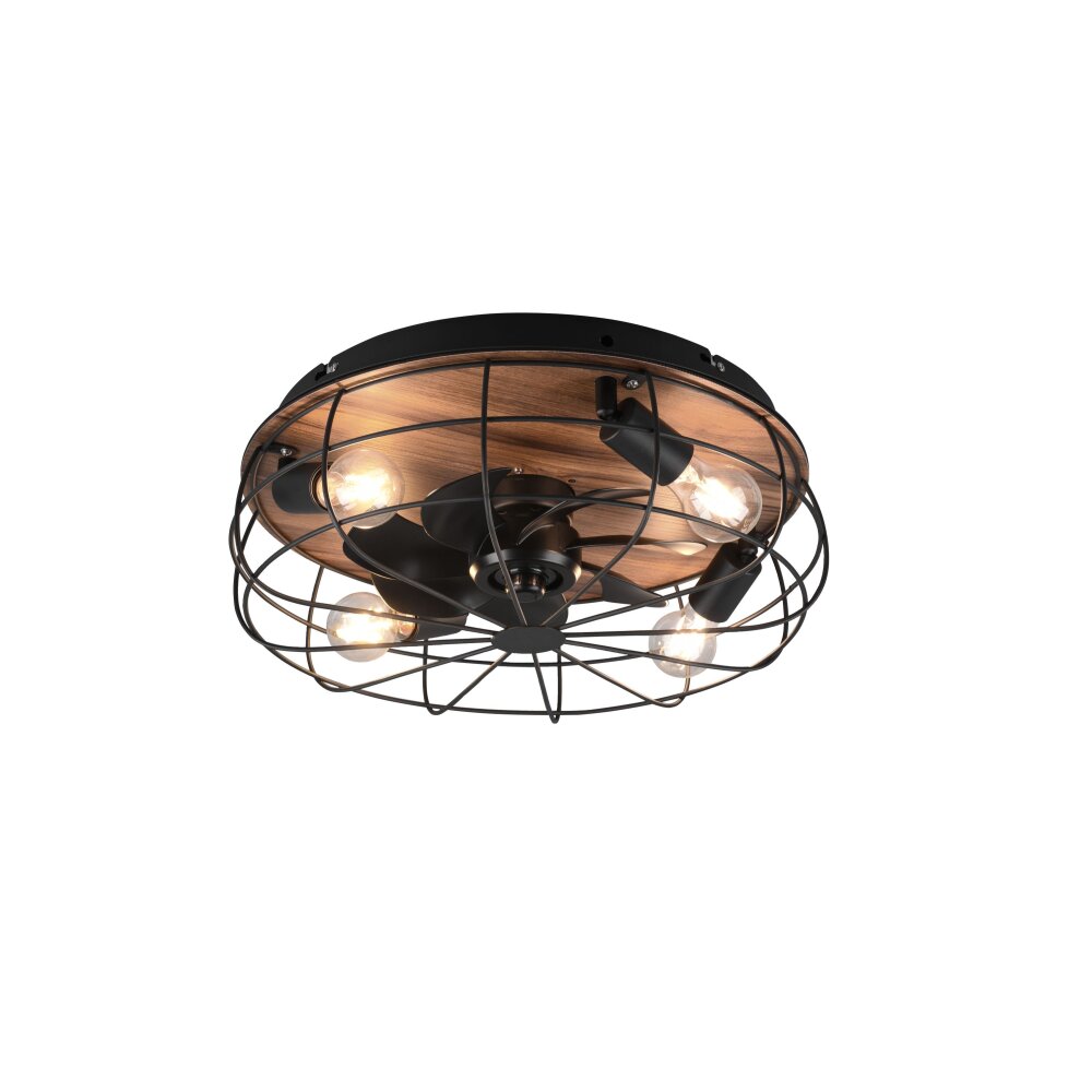Reality Trondheim plafondventilator houtlook, Zwart, 4-lichts, Afstandsbediening