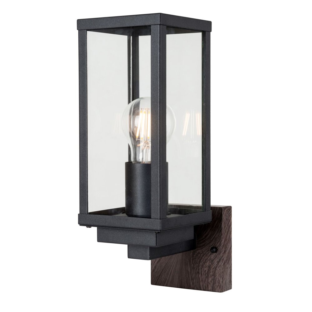Lutec KARO Buiten muurverlichting houtlook, Zwart, 1-licht main product photo