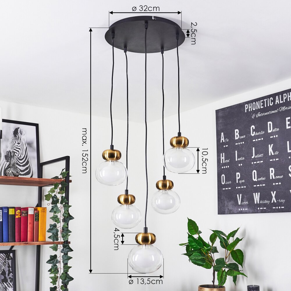 Arusi Hanglamp Brons, Zwart, 5-lichts