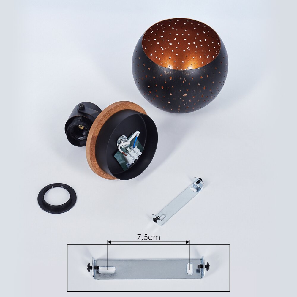 Imana Plafondlamp Hout donker, Zwart, 1-licht