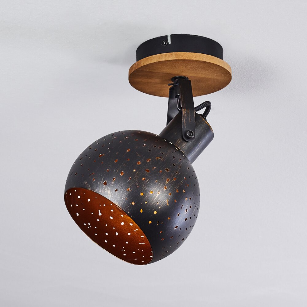 Imana Plafondlamp Hout donker, Zwart, 1-licht