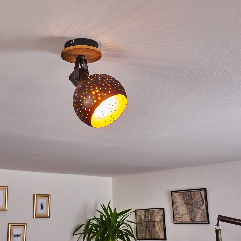 Imana Plafondlamp Hout donker, Zwart, 1-licht