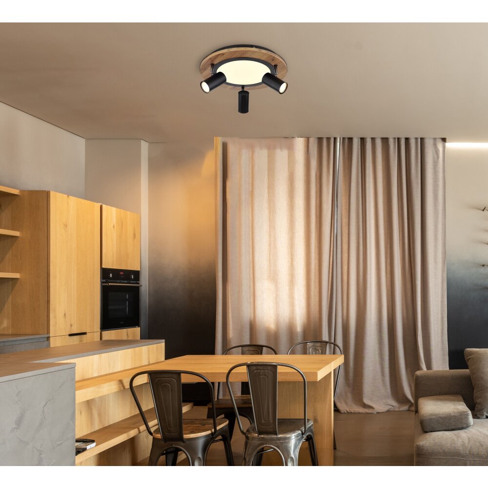 Globo ULLA Plafondlamp houtlook, Zwart, 4-lichts main product photo