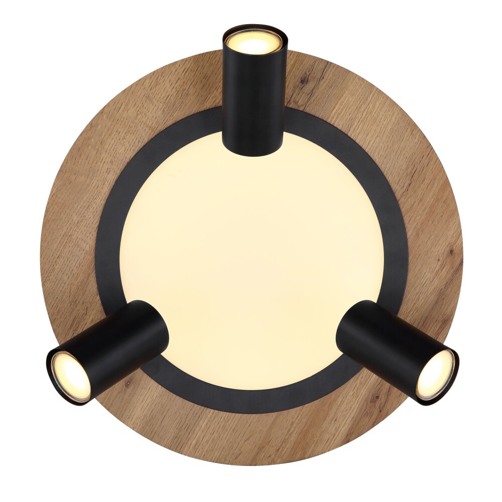 Globo ULLA Plafondlamp houtlook, Zwart, 4-lichts
