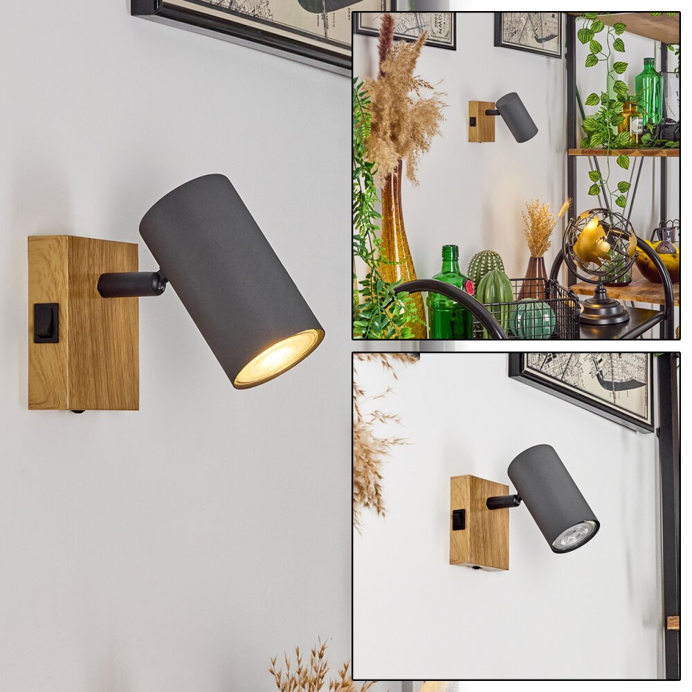Javel Muurlamp Grijs, houtlook, Zwart, 1-licht main product photo