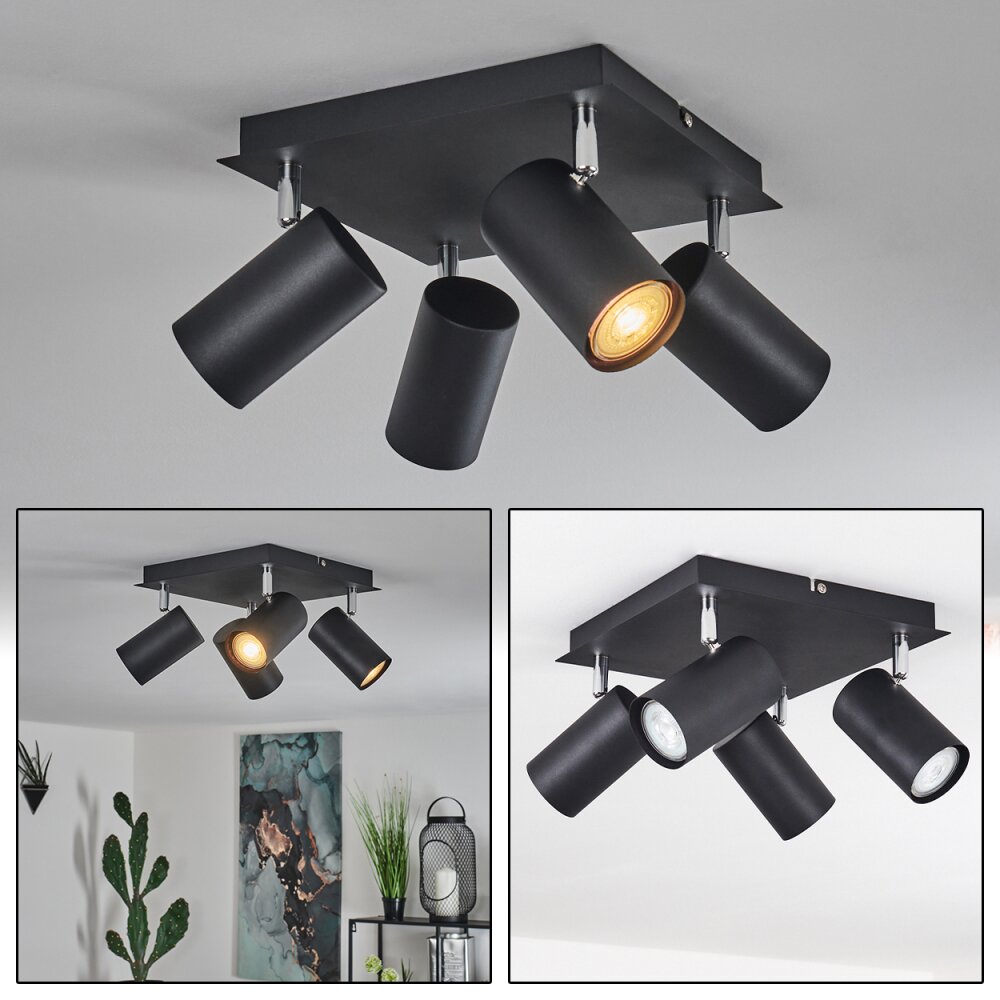 Zuoz Plafondlamp Chroom, Zwart, 4-lichts main product photo
