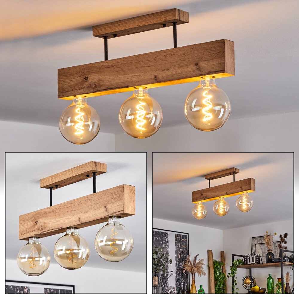 Heimola Plafondlamp Bruin, houtlook, Zwart, 3-lichts main product photo