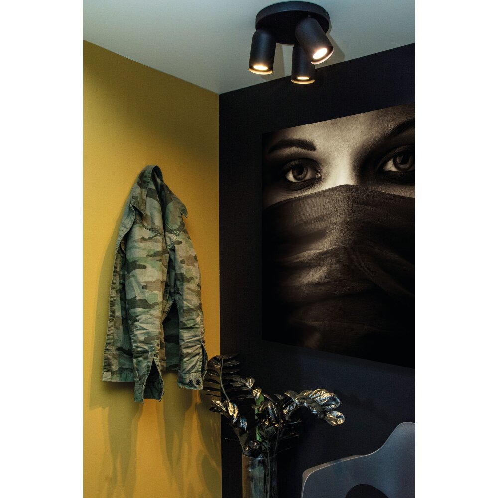 Lucide PUNCH Plafondlamp Zwart, 3-lichts main product photo