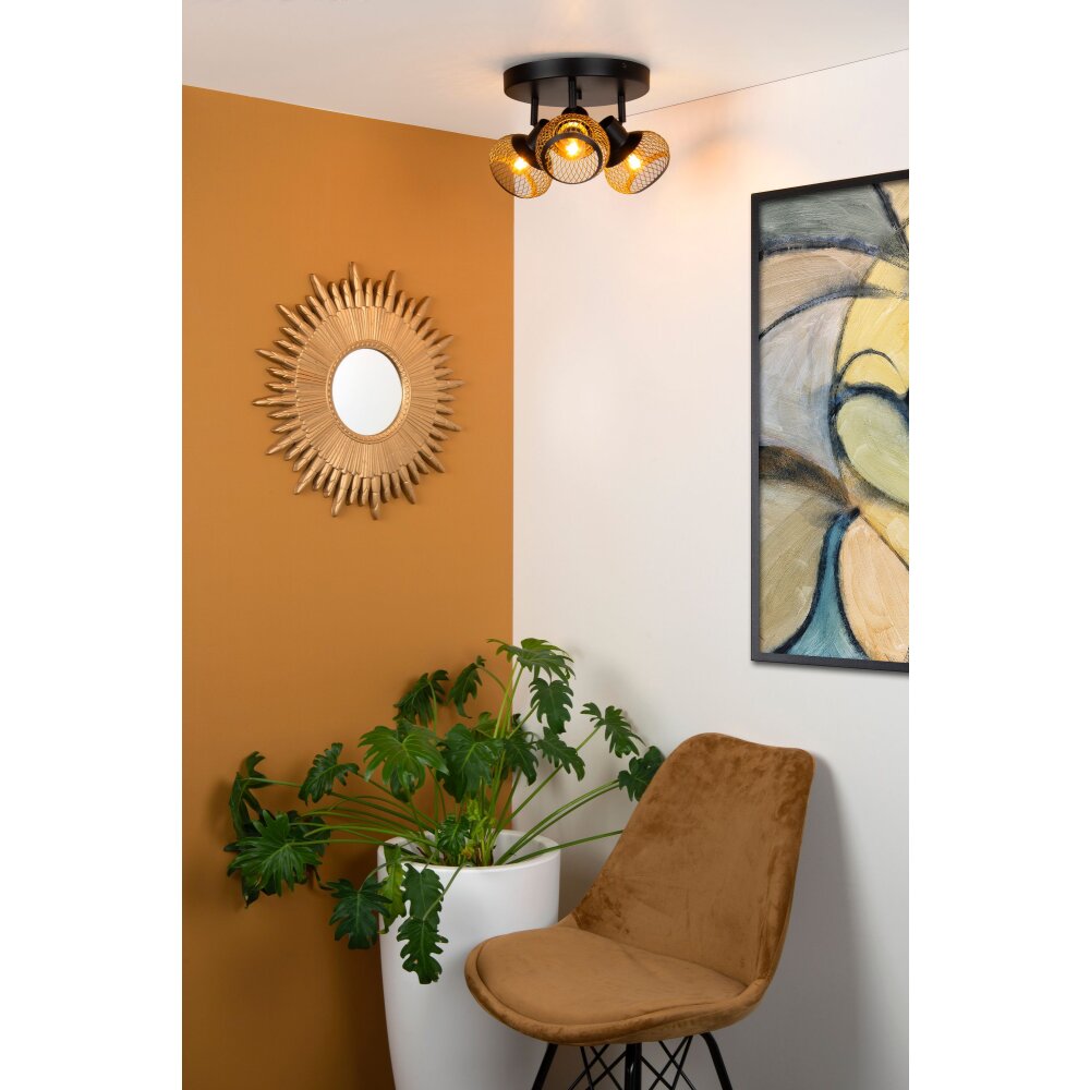 Lucide LUCAS Plafondlamp Zwart, 3-lichts main product photo