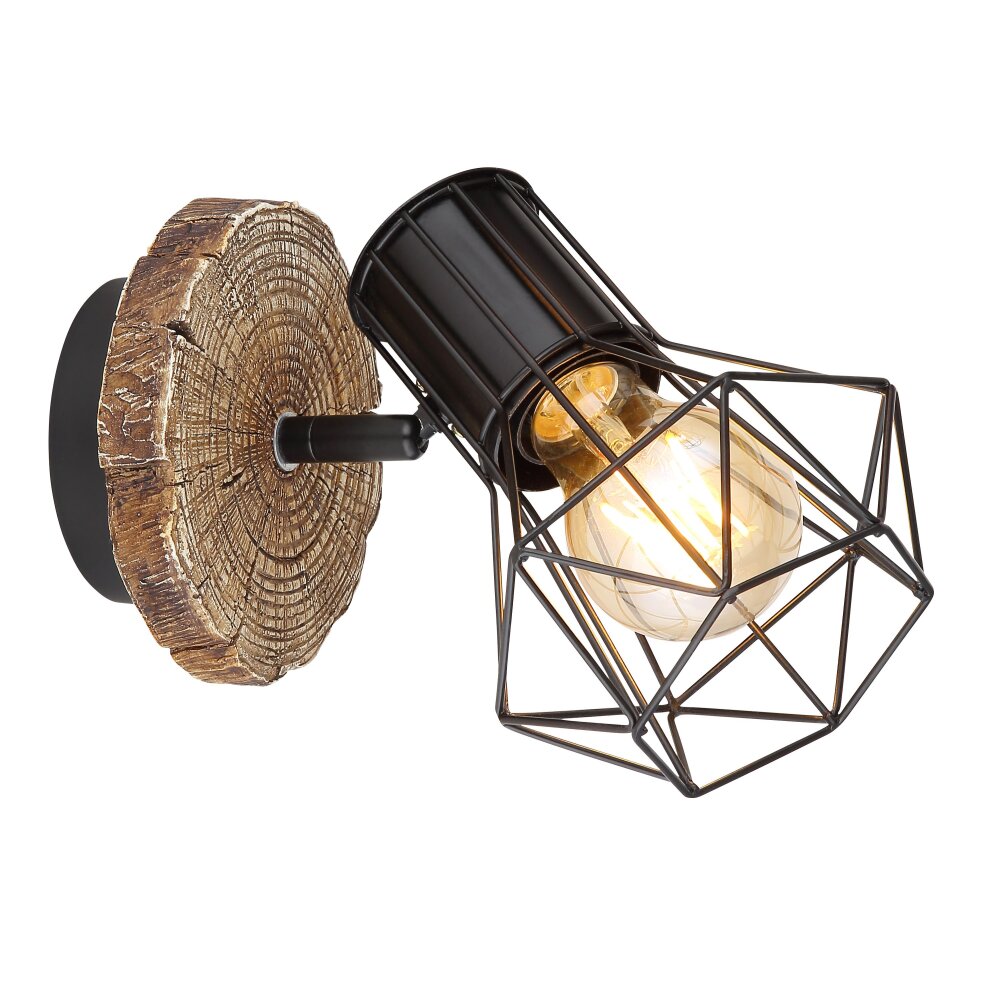 Globo PRISKA Muurlamp houtlook, Zwart, 1-licht main product photo