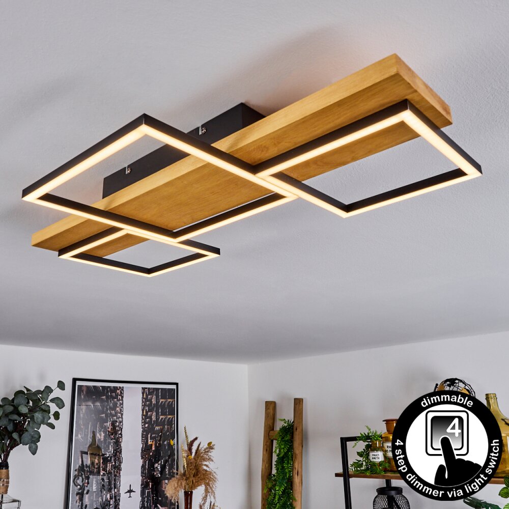 Pompu Plafondlamp LED Hout licht, Zwart, 1-licht main product photo