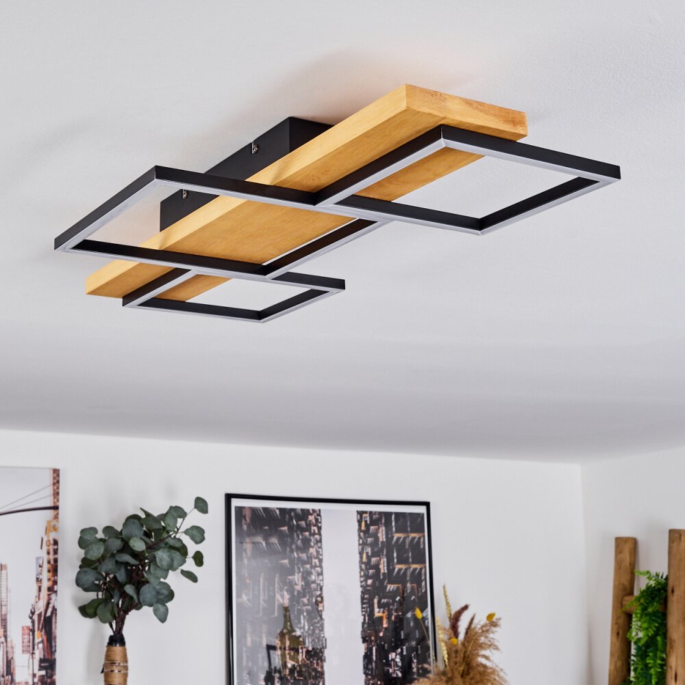 Pompu Plafondlamp LED Hout licht, Zwart, 1-licht