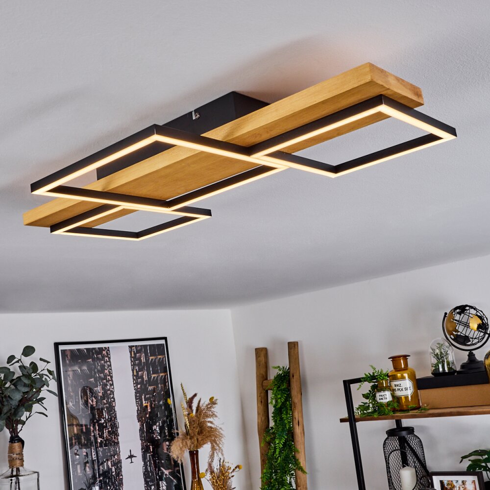 Pompu Plafondlamp LED Hout licht, Zwart, 1-licht