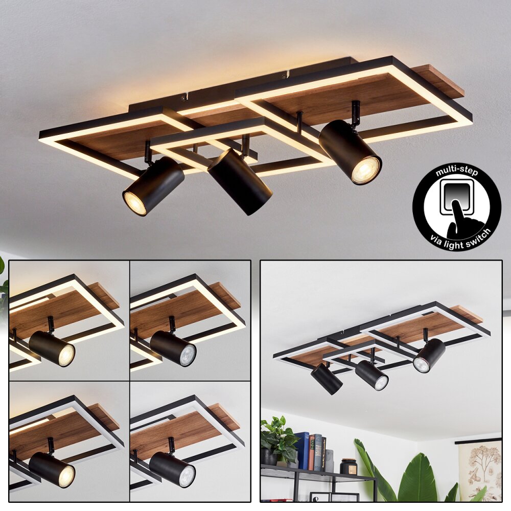Sequeira Plafondlamp LED Hout licht, houtlook, Zwart, 4-lichts main product photo