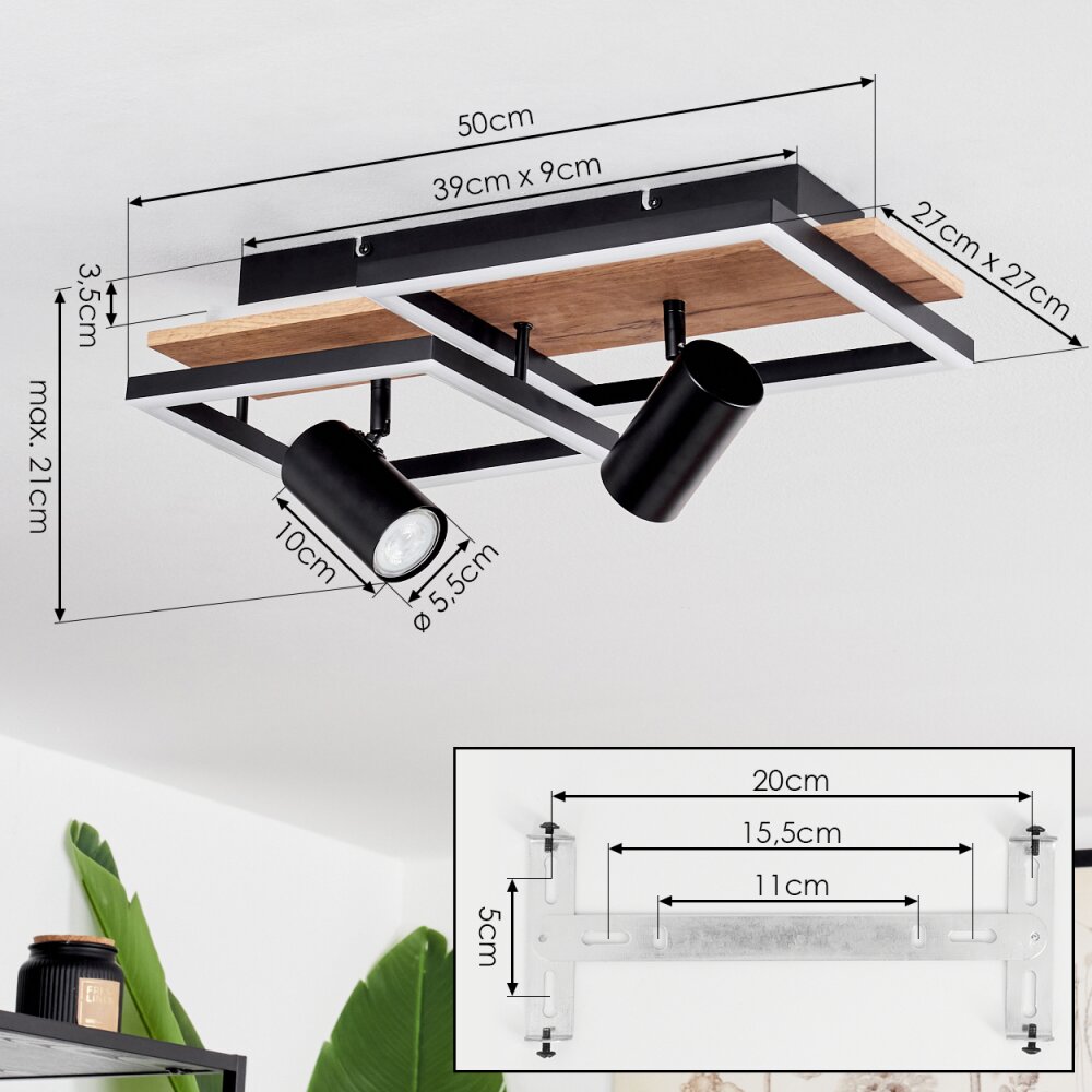 Sequeira Plafondlamp LED Hout licht, houtlook, Zwart, 3-lichts