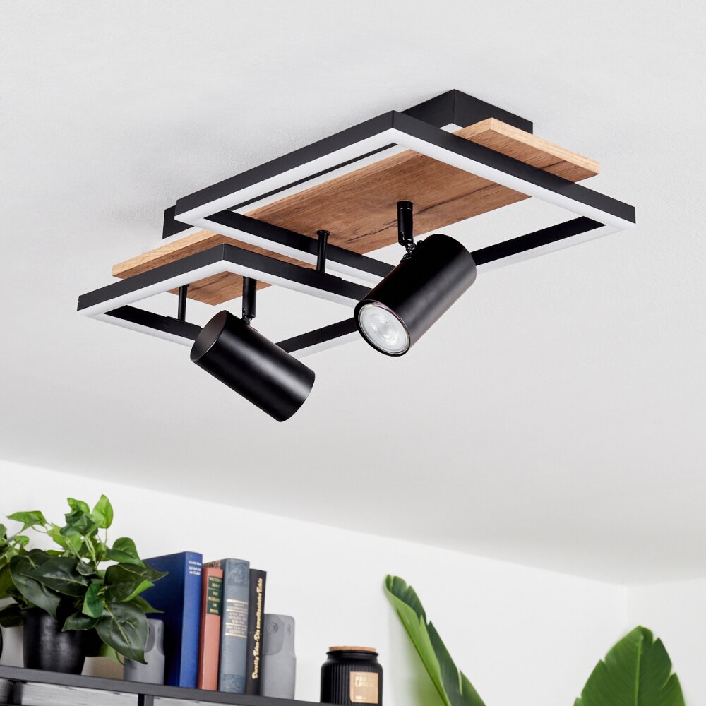 Sequeira Plafondlamp LED Hout licht, houtlook, Zwart, 3-lichts