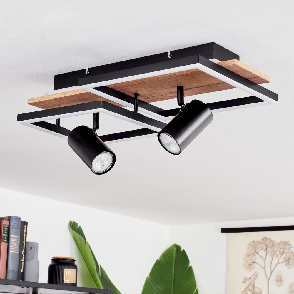 Sequeira Plafondlamp LED Hout licht, houtlook, Zwart, 3-lichts