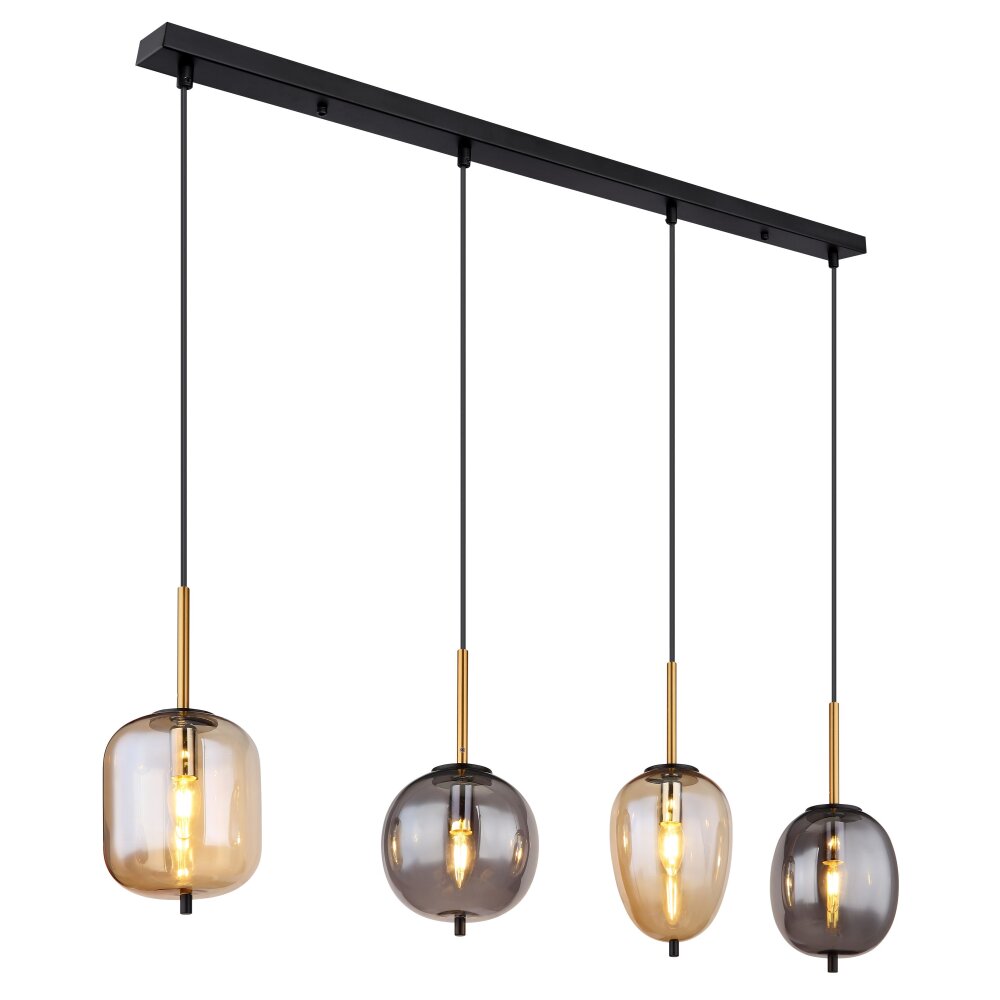 Globo BLACKY Hanglamp Messing, Zwart, 4-lichts main product photo