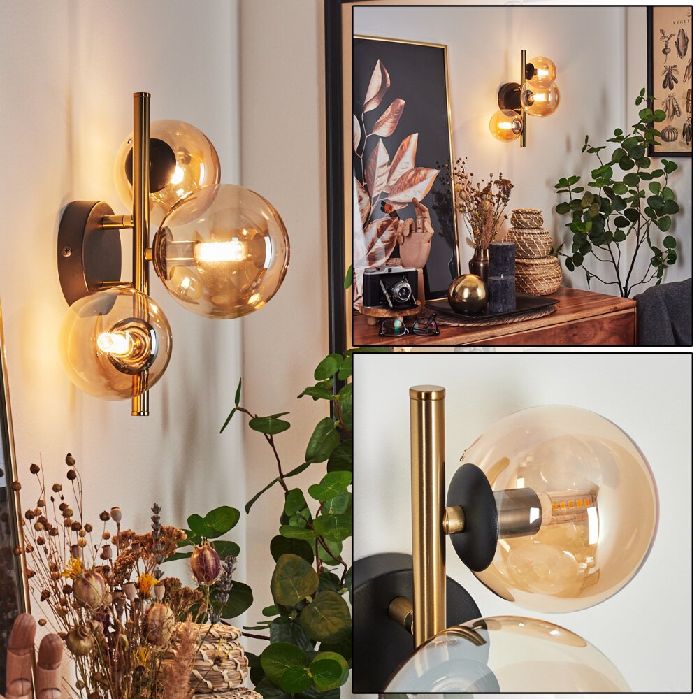 Chehalis Muurlamp LED Messing, Zwart, 3-lichts main product photo
