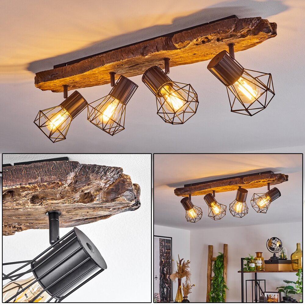 Bardhaman Plafondlamp Bruin, houtlook, Zwart, 4-lichts main product photo