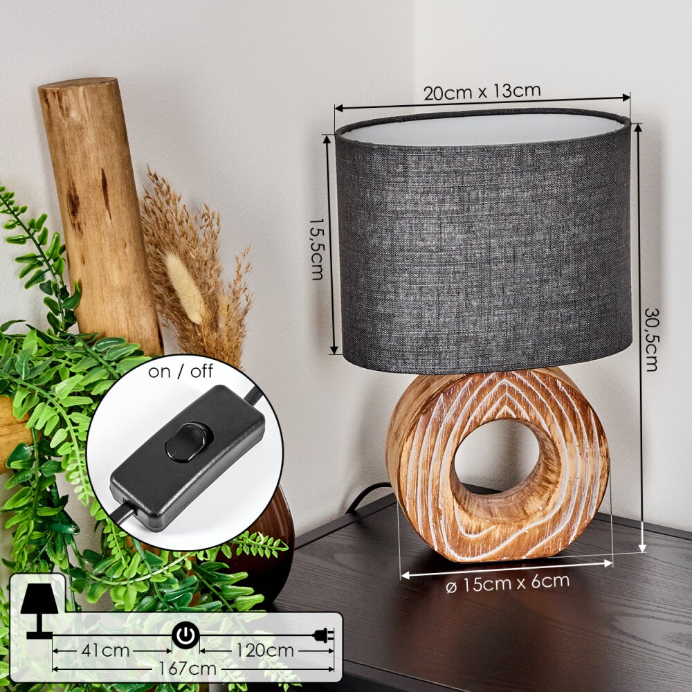 Francillon Tafellamp Bruin, Chroom, houtlook, 1-licht