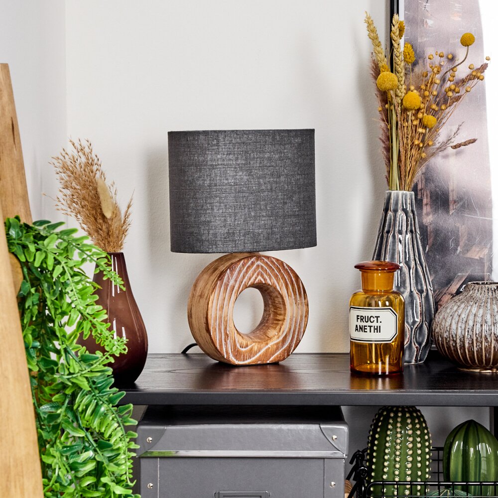 Francillon Tafellamp Bruin, Chroom, houtlook, 1-licht