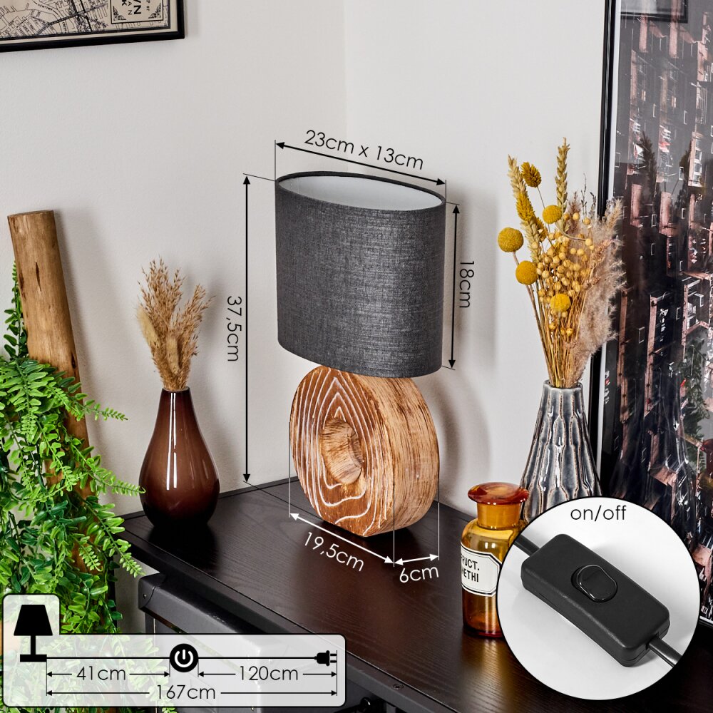 Francillon Tafellamp Bruin, Chroom, houtlook, 1-licht