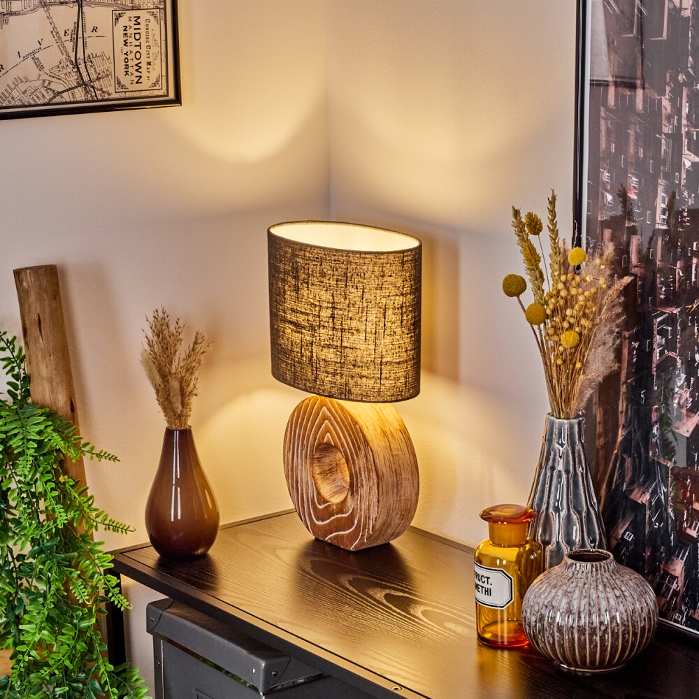 Francillon Tafellamp Bruin, Chroom, houtlook, 1-licht