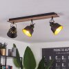 Safari Plafondlamp Chroom, Hout donker, Zwart, 3-lichts