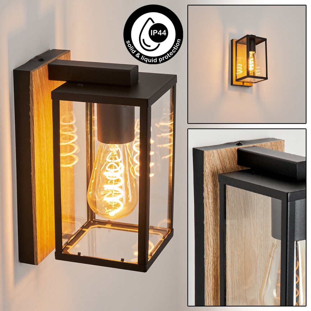Fortunies Buiten muurverlichting Bruin, houtlook, Zwart, 1-licht main product photo