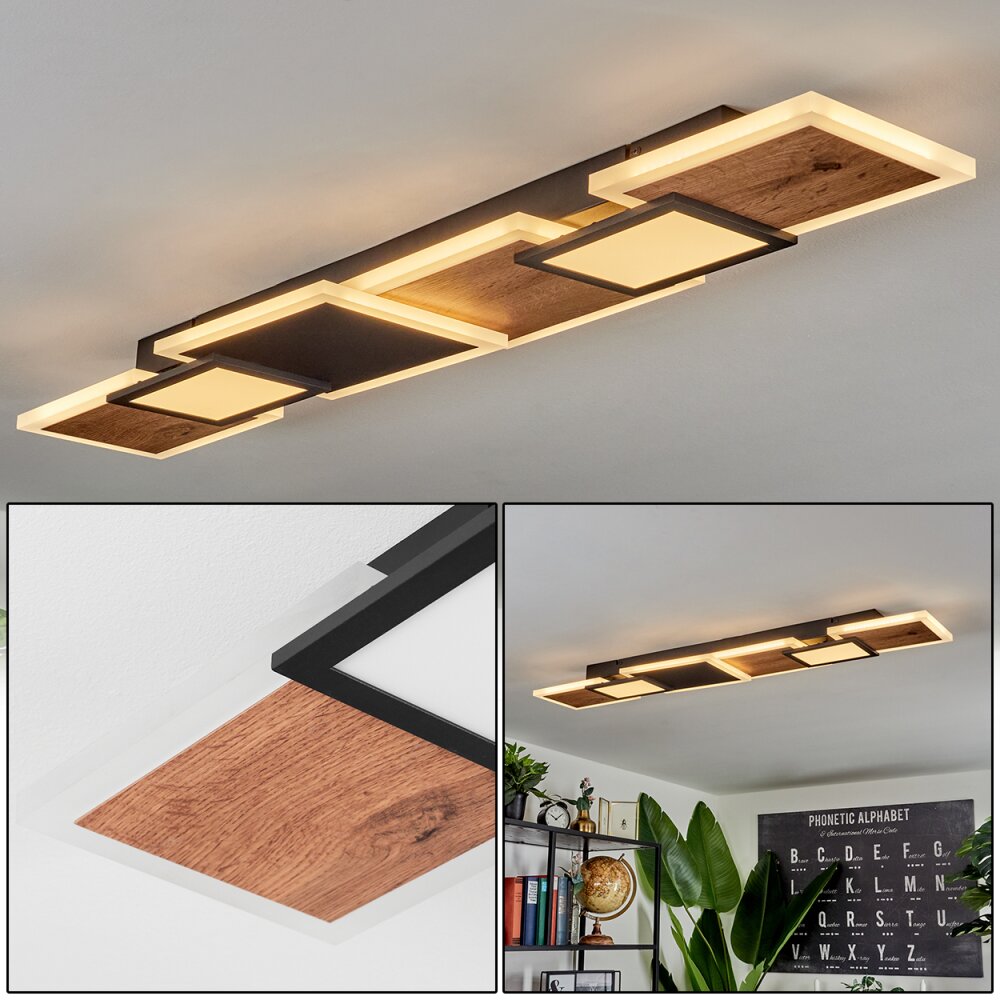 Sourbarie Plafondlamp LED Bruin, houtlook, Zwart, 1-licht main product photo