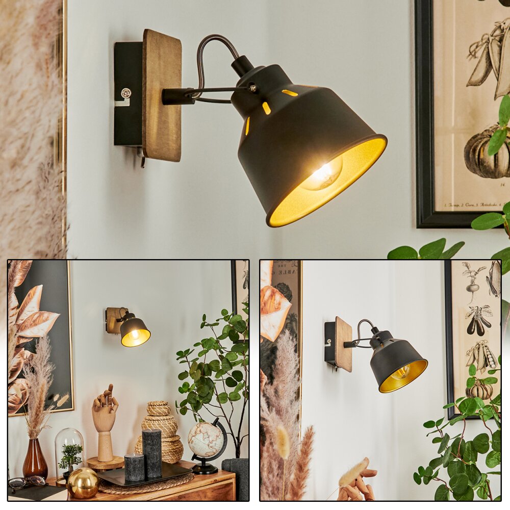 Safari Muurlamp Chroom, Hout donker, Zwart, 1-licht main product photo