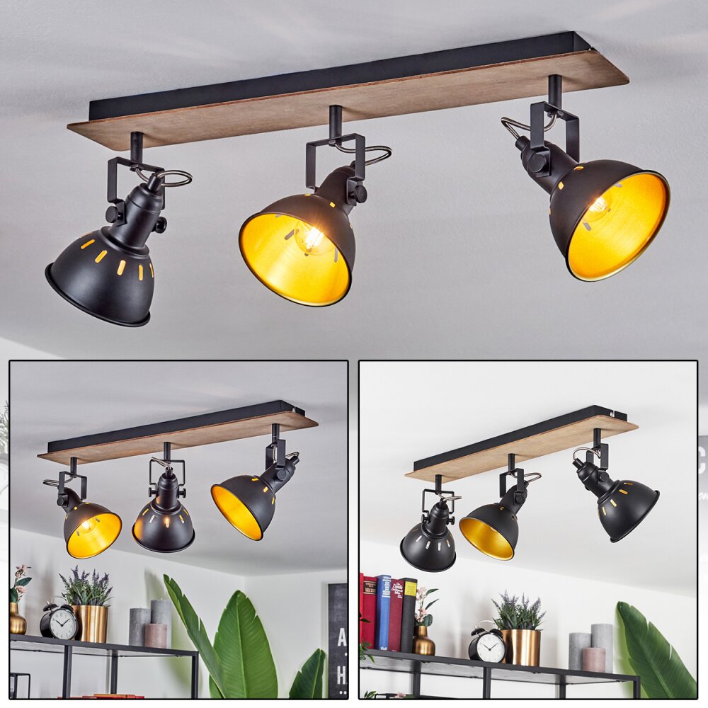 Tina Plafondlamp Chroom, Hout donker, Zwart, 3-lichts main product photo