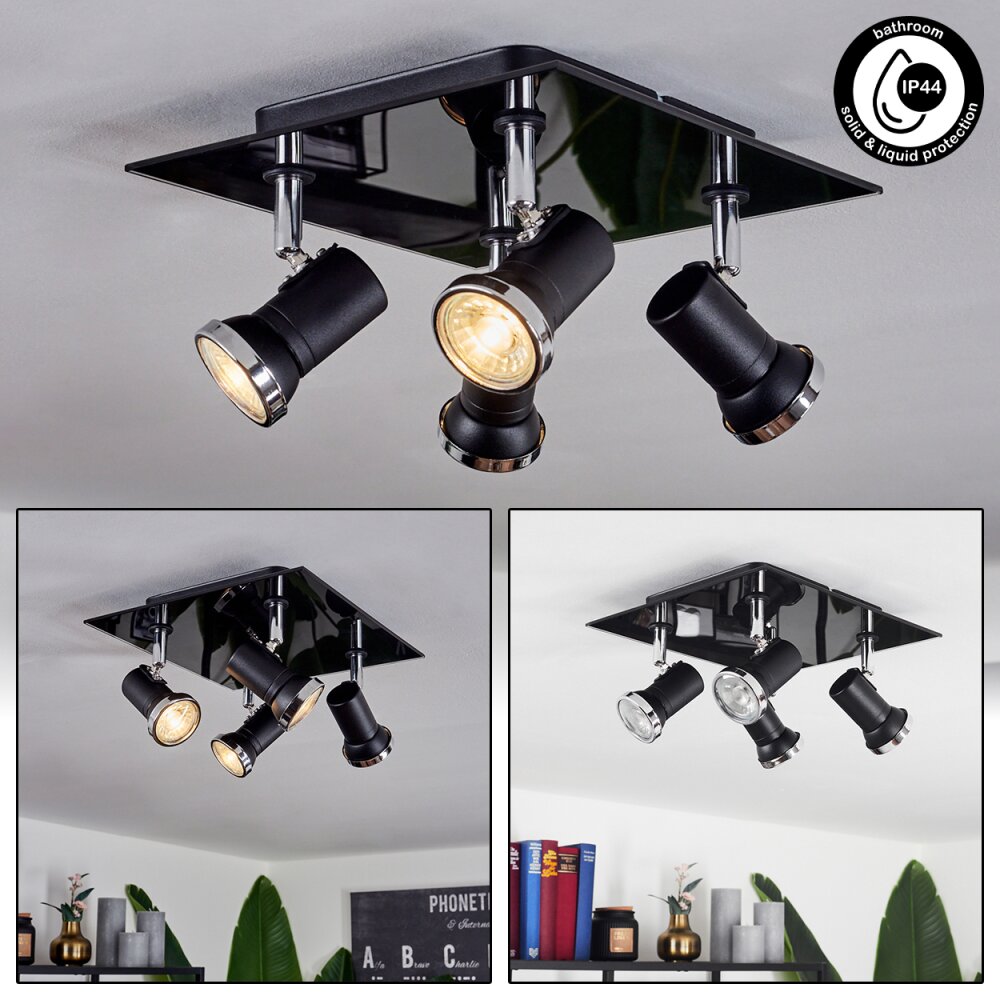 Lanrigan Plafondlamp Chroom, Zwart, 4-lichts main product photo