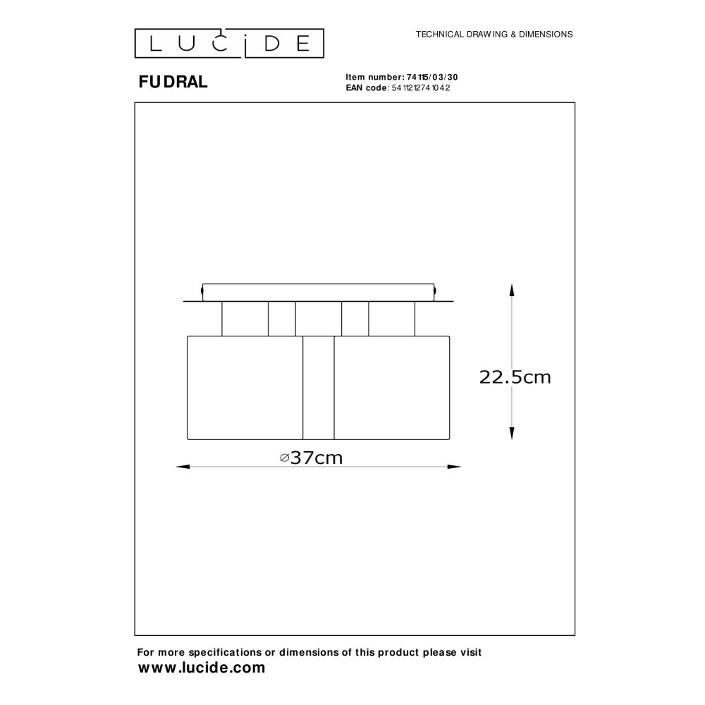 Lucide FUDRAL Plafondlamp Goud, Messing, Zwart, 3-lichts