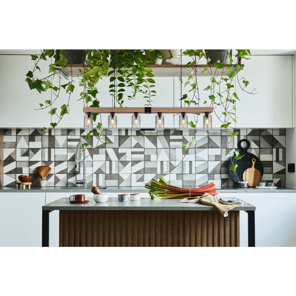 Globo HADERA Hanger houtlook, Zwart, 6-lichts main product photo