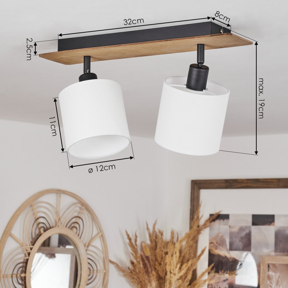 Alsen Plafondlamp Hout donker, Zwart, 2-lichts