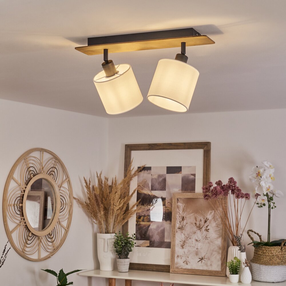 Alsen Plafondlamp Hout donker, Zwart, 2-lichts