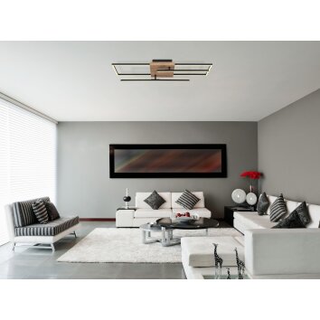 Globo KENDRA Plafondlamp LED Hout licht, houtlook, Zwart, 1-licht