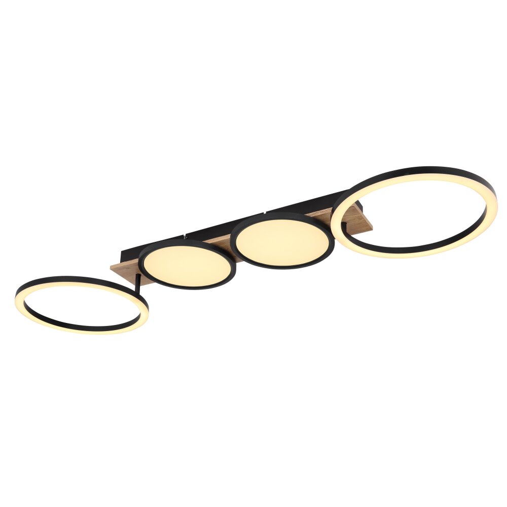 Globo BOSSY Plafondlamp LED houtlook, Zwart, 1-licht main product photo