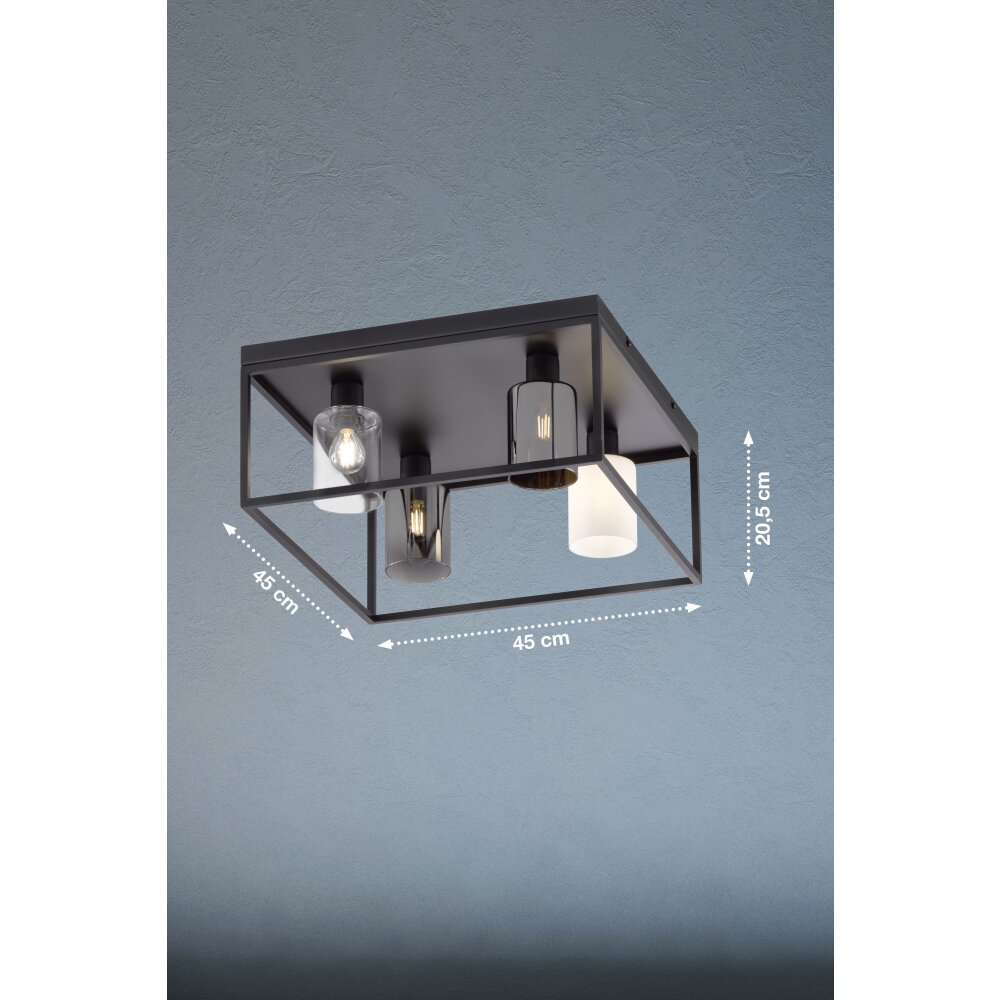 Fischer & Honsel Iska Plafondlamp Zwart, 4-lichts