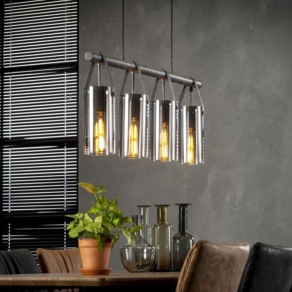 Pompehuis Hanglamp Staal geborsteld, 4-lichts main product photo