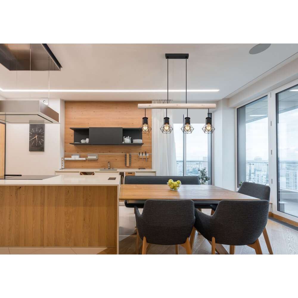 Globo PRISKA Hanger Natuurlijke kleuren, Zwart, 4-lichts main product photo