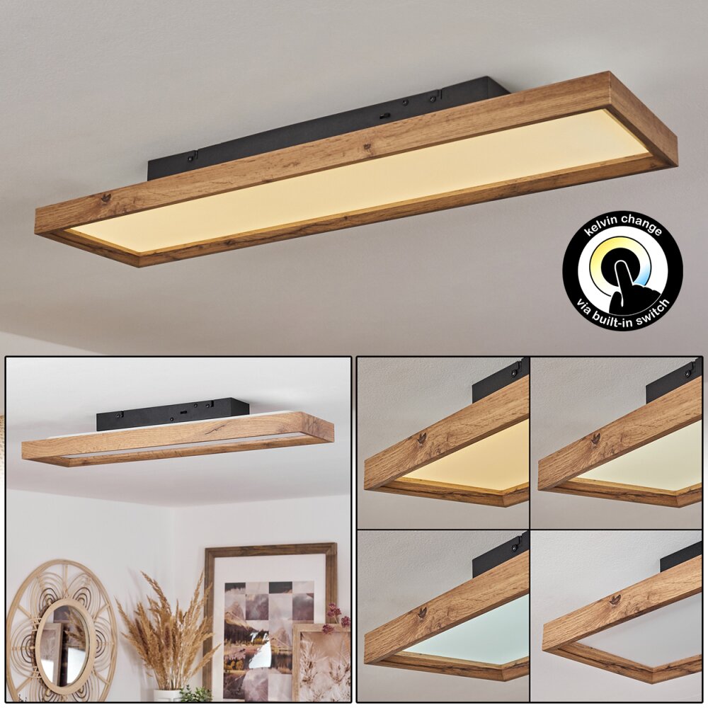 Longvic Plafondpaneel LED Bruin, houtlook, Zwart, 1-licht main product photo