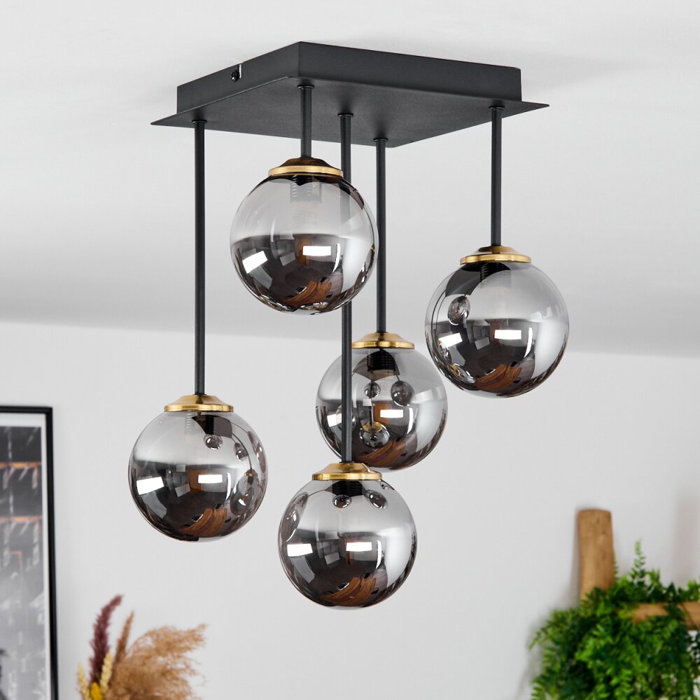 Chehalis Plafondlamp Messing, Zwart, 5-lichts