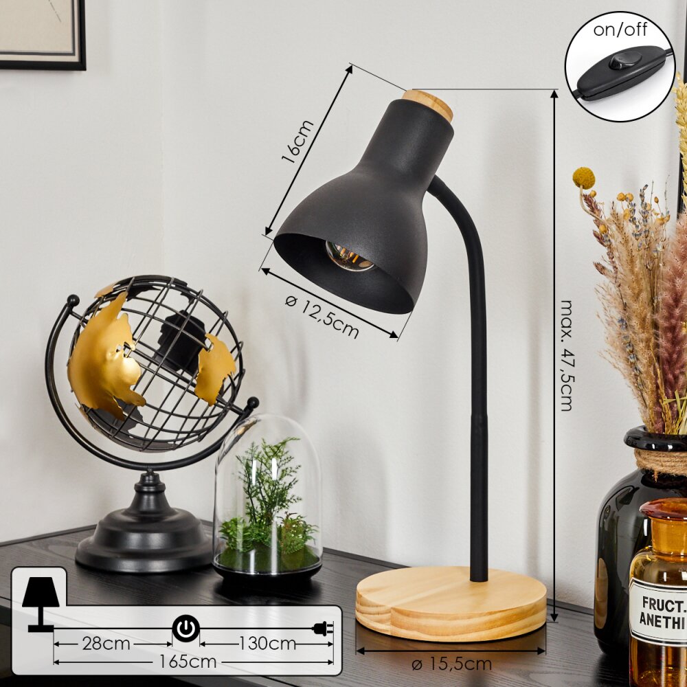 Kerzellec Tafellamp Hout licht, Zwart, 1-licht