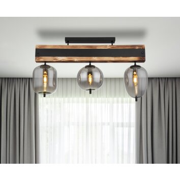 Globo LOREY Plafondlamp Hout donker, Zwart, 3-lichts