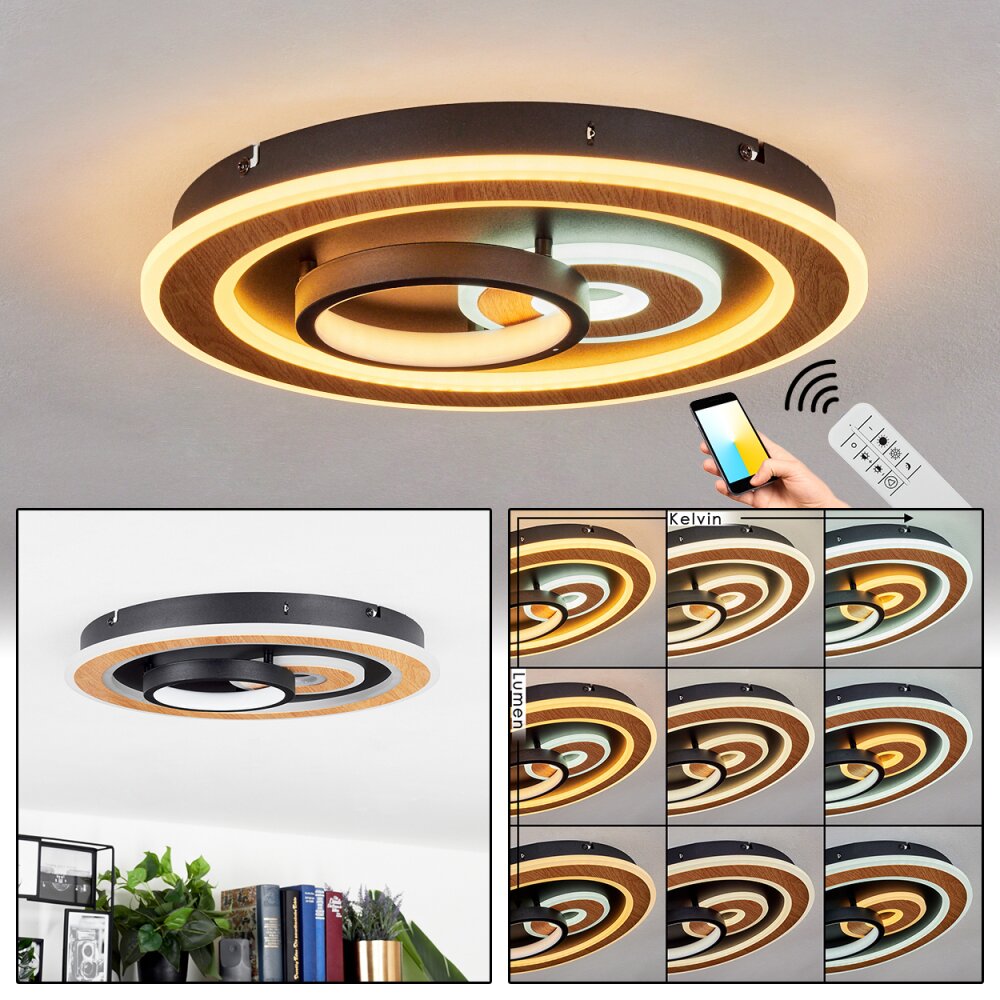 Xamontarupt Plafondlamp LED Bruin, houtlook, Zwart, 1-licht, Afstandsbediening main product photo
